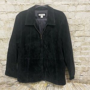 Coldwater Creek Black Leather Zip Up Mid Length Jacket